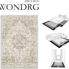 8x10 Washable Neutral Area Rug Taupe Vintage Living Room Bedroom Carpet Non-Slip Soft Low Pile Floral Large Throw Rug for Dining Room Entryway Office