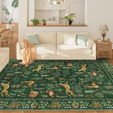 DUKINO 6x9 Rug, Washable Animal Living Room Rug with Non Slip Vintage Design, Soft Low Pile Large Carpet for Bedroom, Nursery, Dining Room, Farmhouse, Playroom, Green