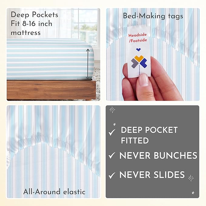 California Design Den California King Sheet Sets - 400 Thread Count Sateen, Natural 100% Cotton Sheets Set, Deep Pocket and Durable Bedding - Cape Stripe CaliforniaDesignDen