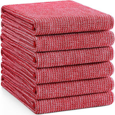 Homaxy Premium Kitchen Towels(18”x 28”, 6 Pack), Large Cotton Kitchen Hand Towels, Flat and Terry Dish Towels, 380 GSM Highly Absorbent Tea Towel Set with Hanging Loop, Red