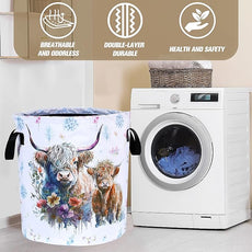 Highland Cow Laundry Basket Cattle Animal Foldable Oxford Cloth Funny Tote Bag Laundry Hamper Clothes Storage Bucket Organizer For Bathroom/Laundry Storage/Bedroom 17.7x13.7 Inch