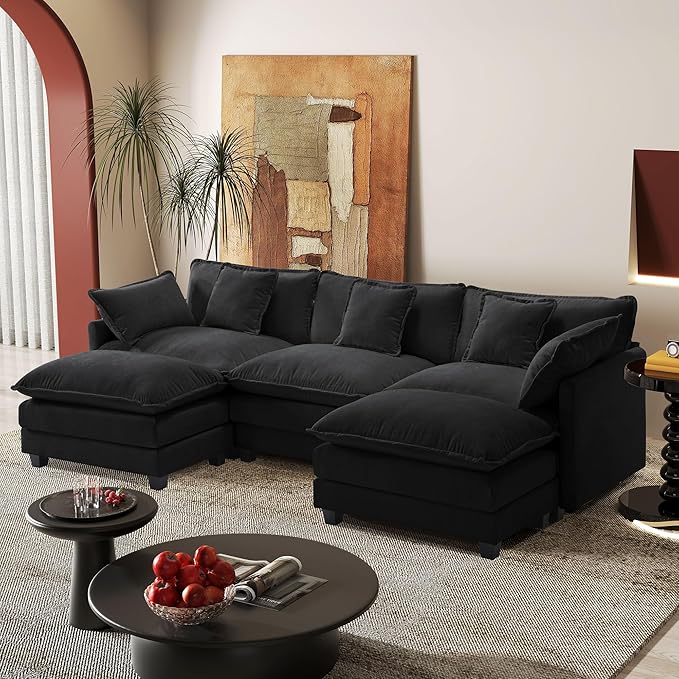 113.4" Modular Sectional Sofa,U Shaped Couch for Living Room,Modern Deep Seat Sofa 3 Seater Chenille Fabric Comfy Cloud Couches with Throw Pillows & Movable Ottoman