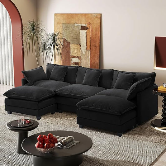 113.4" Modular Sectional Sofa,U Shaped Couch for Living Room,Modern Deep Seat Sofa 3 Seater Chenille Fabric Comfy Cloud Couches with Throw Pillows & Movable Ottoman