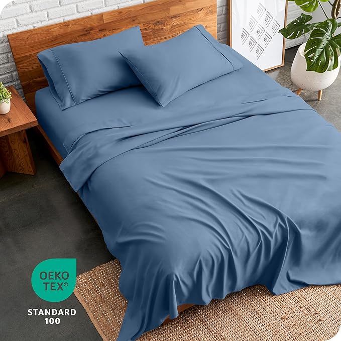 Bare Home Short Queen Sheet Set - 1800 Ultra-Soft Microfiber - Double Brushed - Deep Pockets - Easy Fit - 4 Piece Set - Bed Sheets (Short Queen, Coronet Blue) BareHome