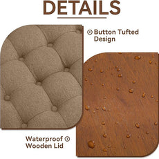 24Inch Round Storage Ottoman with Tray, Modern Tufted Fabric Circle Coffee Table with Storage, Upholstered Ottoman with Removable Top for Living Room, Bedroom, Brown