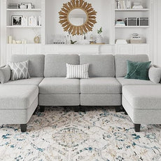 Modular Sectional Sofa, Convertible U Shaped Sofa Couch with High Density Memory Foam, 6 Seat Comfy Modular Sofa Couch for Living Room, Modern U Shaped Sectional Sofa, Lightgrey