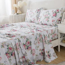 FADFAY Sheets Set King Pink Rose Floral Bed Sheet Set Vintage Farmhouse Bedding 100% Cotton Ultra Soft Breathable Bedding with Deep Pocket Fitted Sheet 4Pcs, King Size