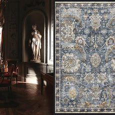 RUGSURE Washable Area Rugs - Stain & Water Resistant Non-Slip Backing - Pet & Child Friendly Vintage Tribal Design in Navy with Beige, Brown & Gold Accents - Ideal for Living Room (8' x 10')