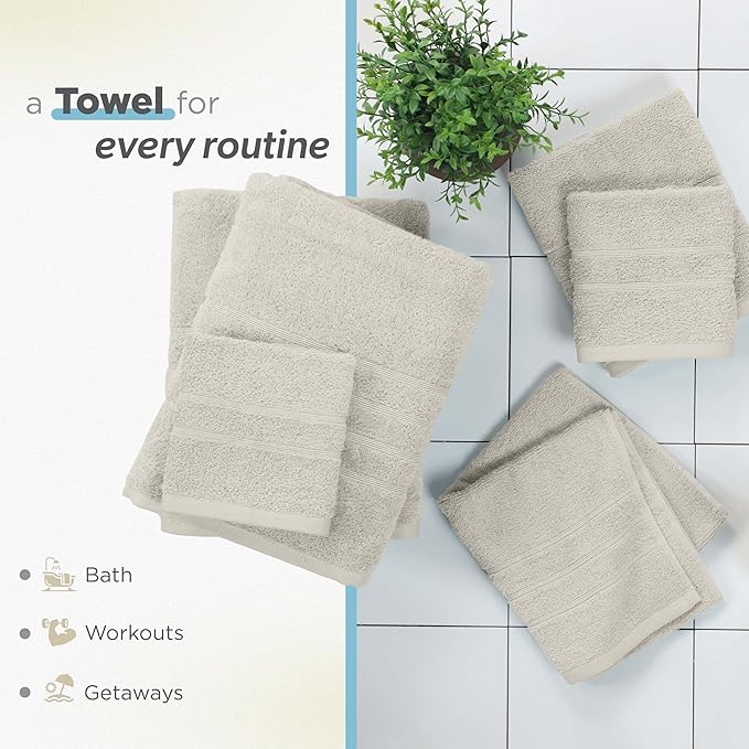 Martex 6-Piece Towel Set – Ultimate Performance – 100% Cotton – 2 Bath Towels – 2 Hand Towels – 2 Wash Cloths – Versatile – Low-Linting – Supersoft & Absorbent Bathroom Set – Easy Care – New Sand