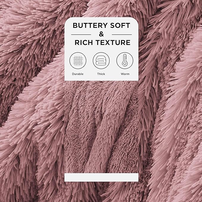 Bedsure GentleSoft Fluffy Dusty Pink Blankets Queen Size for Bed, Thick Sherpa Faux Fur Fleece Fuzzy Plush Winter Warm Soft Queen Blankets, Bedroom Decor Pink Gifts Cozy Gifts for Women Men, 90x90