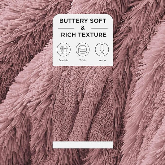 Bedsure GentleSoft Fluffy Dusty Pink Blankets Queen Size for Bed, Thick Sherpa Faux Fur Fleece Fuzzy Plush Winter Warm Soft Queen Blankets, Bedroom Decor Pink Gifts Cozy Gifts for Women Men, 90x90