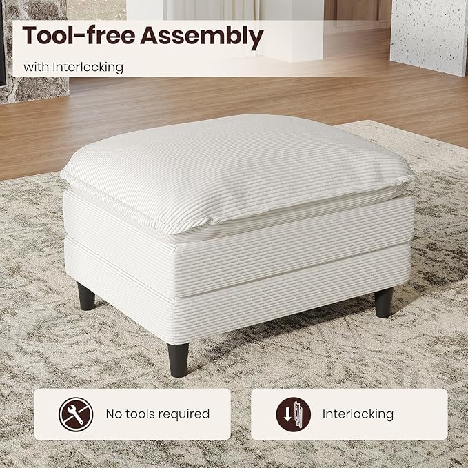 Ottoman for Modular Sectional Sofa, Ottoman Seat for Convertible Sectional, Single Sofa Couch for Living Room, Bedroom, Apartment, Corduroy, Beige