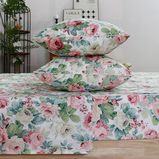 FADFAY Sheets Set Queen Pink Rose Floral Bedding Romantic French Country Peony Floral Sheets Vintage Farmhouse Bedding 100% Cotton Breathable Bedding with Deep Pocket Fitted Sheet 4Pcs, Queen Size