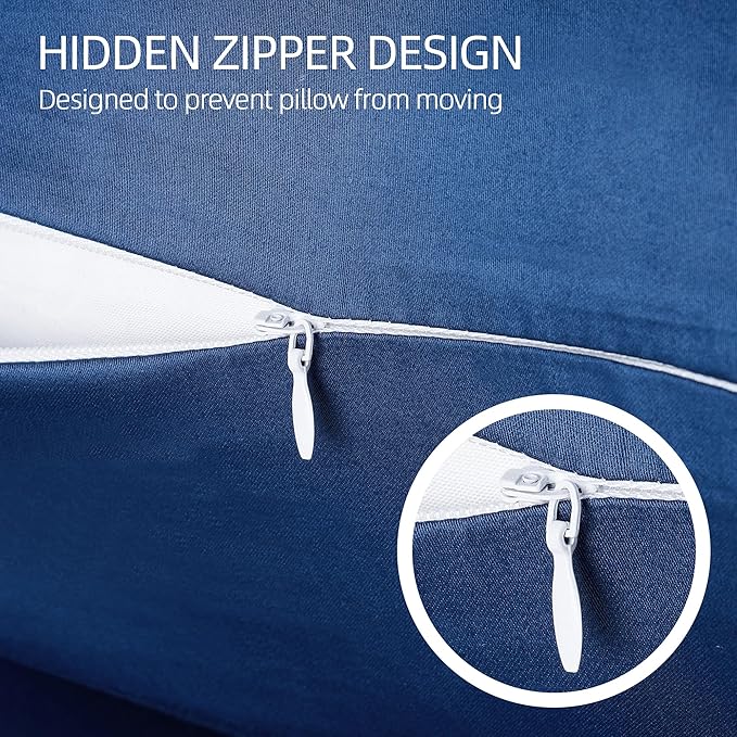 400 Thread Count Cotton Pillow Case Queen with Zipper, 30" L x 20" W, Cotton Pillow Protectors Cover- Set of 2 - Navy Blue - Pillows Not Included