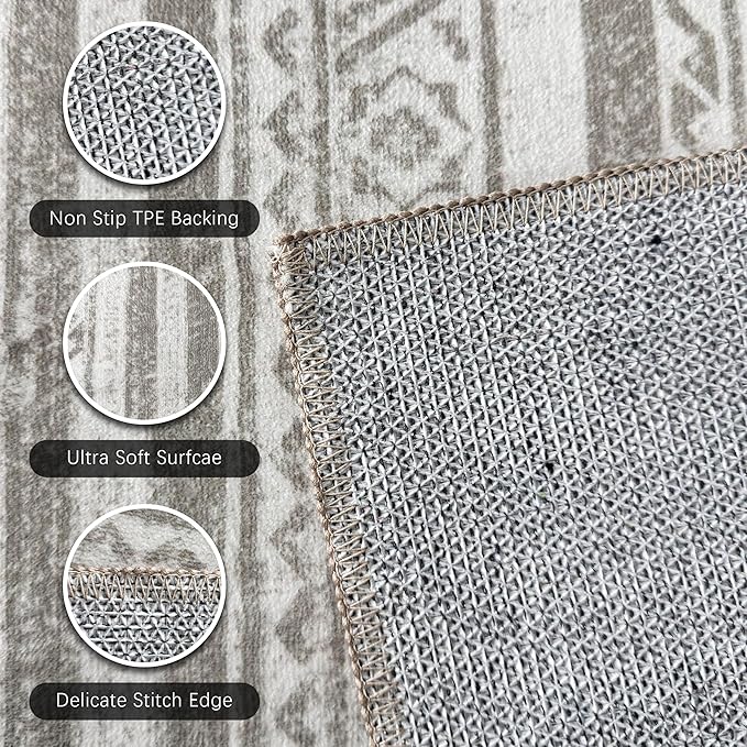 RUGSURE Washable Area Rugs 6' x 9' - 1/6 Thick - Moroccan-Inspired -Stain & Water Resistant Non-Slip - Resistant Rug for Living Room, Bedroom, Nursery, Pet & Child Friendly (Grey)