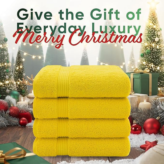 American Veteran Towel, 100% Cotton Turkish Bath Towels for Bathroom 4 Pack, 27x54 Extra Large Premium Soft Drying Bathroom Towels, Yellow
