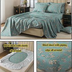FADFAY 100% Percale Cotton Sheets Set - Vintage Floral & Butterfly Print Bedding - Crisp, Breathable Teal Aqua 4 Piece Sheet Set with Deep Pocket, Full Size