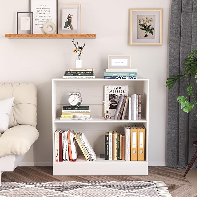 2-Shelf Bookcase, 32 in Tall Cream White 31.5 in Wide Floor Standing Bookshelf, Floor Standing Display Storage Shelves with Adjustable Shelves for Living Room Hallway Home Office Bedroom