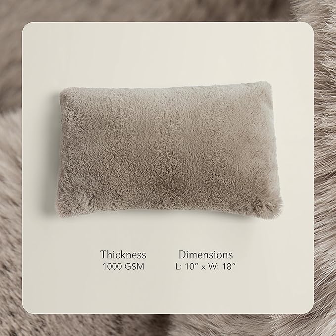 UnHide Squish Lumbar Pillow - Faux Fur Pillow - Extra Soft Throw Pillow - Rectangular Shaped, Polyester Fill - Machine Washable - Perfect for Living Room Or Bedroom - 10” x 18” - Taupe Ducky