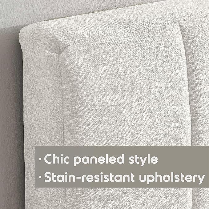 Hearth & Harbor Upholstered Queen Headboard - Easy Assemble Channel Stitched Headboard Queen Size - Wall Mounted Headboards with 3D Soundproof Wall Panels Peel & Stick Floating Headboards, Off White