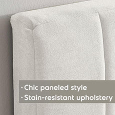 Hearth & Harbor Upholstered Full Headboard - Easy Assemble Channel Stitched Headboard Full Size - Wall Mounted Headboards with 3D Soundproof Wall Panels Peel & Stick Floating Headboards, Off White