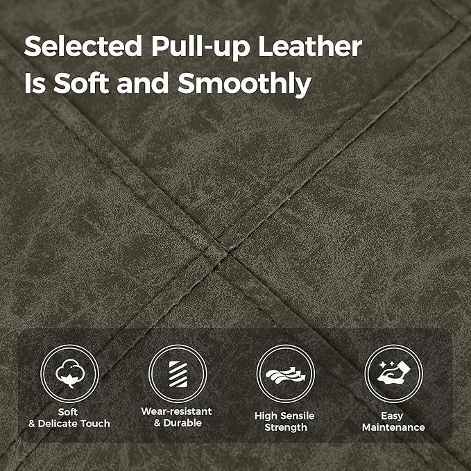 MAISON ARTS Grey Counter Height Bar Stools Set of 2 for Kitchen Counter Solid Wood Legs with Faux Leather Saddle Seat Farmhouse Barstools for 34"-38" Counter Island Upholstered Stools, 24in Height