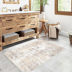 2x3 Washable Area Rug Beige Grey Abstract Entryway Kitchen Throw Rug Neutral Modern Non Slip Soft Low Pile Small Carpet for Bathroom Living Room Bedroom