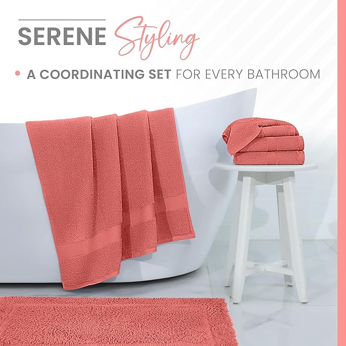 Martex 100% Cotton Ringspun Bath Rug | Super Soft | Super Absorbent | Essential Bathroom Rugs | Non-Slip Bath Mat | Quick Drying Bath Mat | Coral