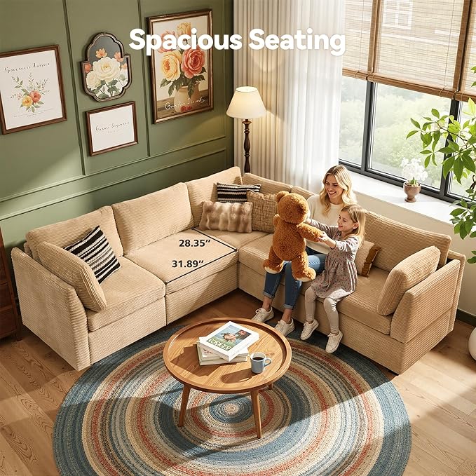 Modular Sectional Sofa,5 Pieces Sectional Couches for Living Room,131X65 L Shaped Cloud Couch with Oversized Convertible Modular Couch for Living Room