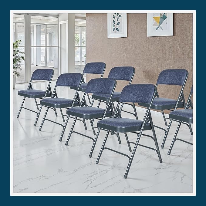 OEF Furnishings OEF2300 Series Heavy-Duty Premium Fabric Padded Upholstery Double-Hinged Triple-Braced Folding Chairs (4-Pack, Midnight Blue)