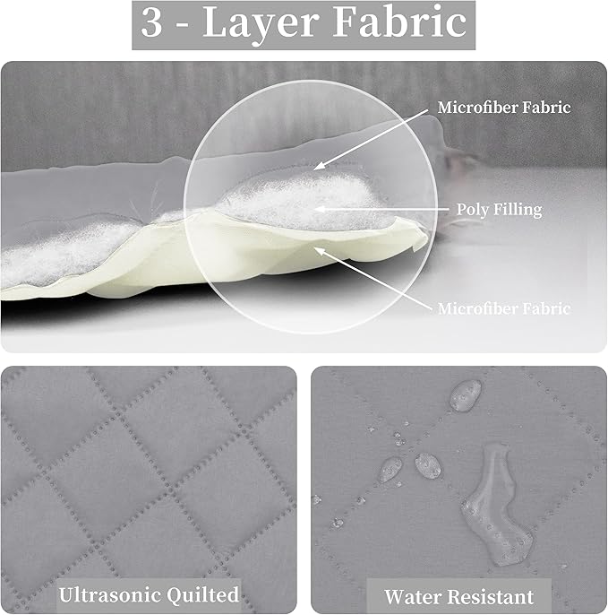 Easy-Going Full/Queen Size Reversible Quilt Set with 1 Quilt and 2 Pillow Shams, Soft Bed Quilt Cover, Water Resistant Lightweight Microfiber Bedspread, Stain Resistant, Light Gray/Ivory