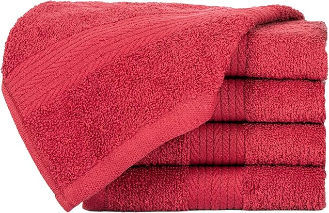 Ample Decor Washcloths Pack of 5 12 X 12 Inch 100% Cotton 600 GSM, Soft Absorbent and Reusable Fingertip Towels, Ideal for Bathroom and Powder Room - Red