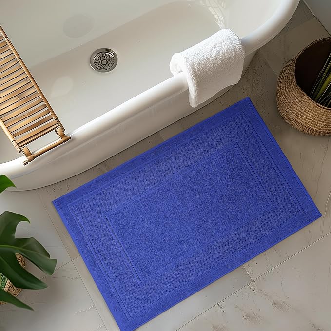 Avalon Towels Blue Bath Mat - 100% Cotton Set of 2 Absorbent Bathmat - Bathroom Mats Quick Dry Bath Mats for Bathrooms (22x34 Inches)