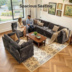 Large 8 Seat Modular Sectional Sofa with Ottoman Seat Corduroy Sleeper Sectional Sofa Bed Oversized Convertible Modular Couch for Living Room