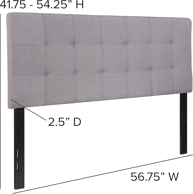 EMMA + OLIVER Quilted Tufted Full Size Headboard in Light Gray Fabric