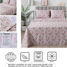 FADFAY Sheets Set King Pink Rose Floral Bedding Rustic Peony Flower Bed Sheet Set Vintage Farmhouse Bedding 100% Cotton Ultra Soft Breathable Collection with Deep Pocket Fitted Sheet 4Pcs, King Size