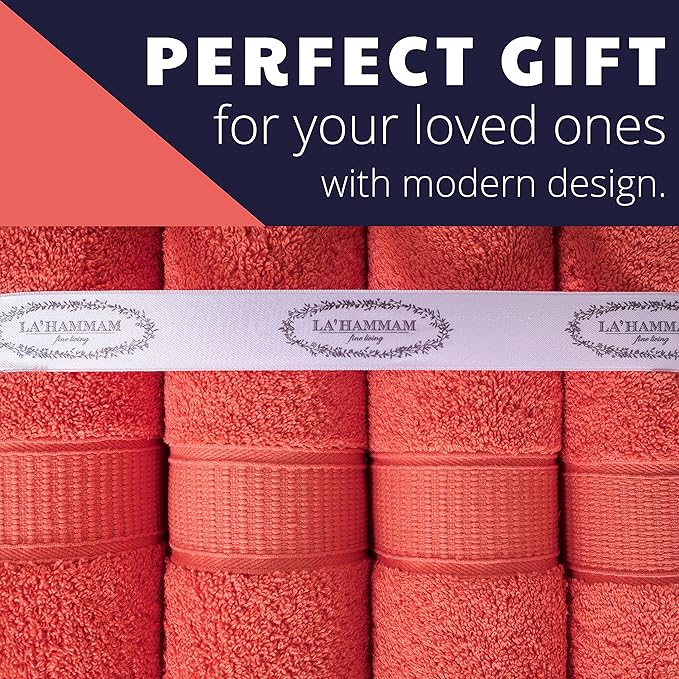 Personalized Towels, Luxury Turkish Genuine Cotton Monogrammed Towel Washcloths for Bathroom, Kitchen, Hotel, Spa, Gym & College Dorm, 2 Pack Washcloth Set for Body & Face, Baby and Adults, Coral