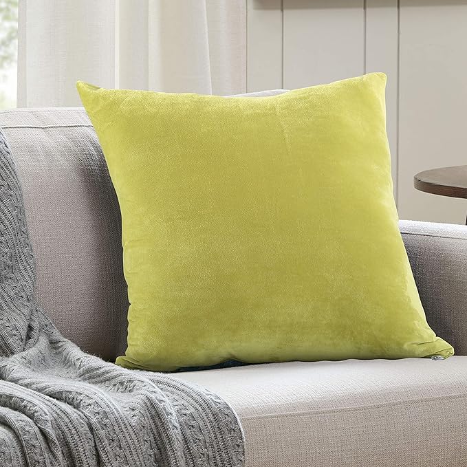 EVOLIVE Soft Micromink, Faux Fur, Faux Velvet Euro Sham Cover Pillowcase Replacement with Zipper Closure (26"x26" Euro Sham, Lime)
