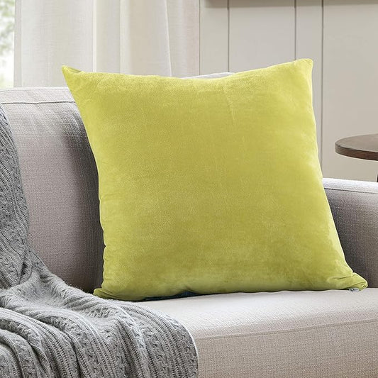 EVOLIVE Soft Micromink, Faux Fur, Faux Velvet Euro Sham Cover Pillowcase Replacement with Zipper Closure (26"x26" Euro Sham, Lime)