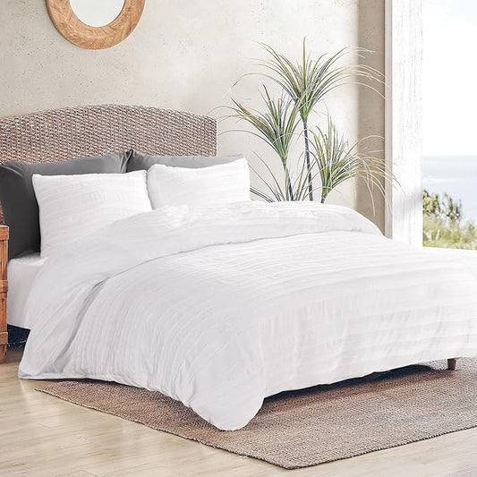 NEXHOME PRO Twin Duvet Cover, White 2 Pieces Boho Tufted Twin Size Duvet Cover Set, Soft and Lightweight Microfiber Comforter Cover Set for All Season (White Twin, 66 x 90)-No Comforter