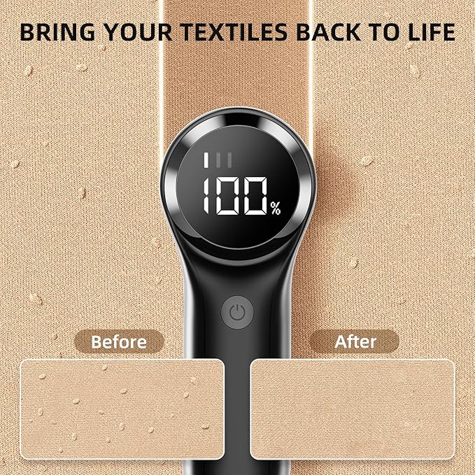 Fabric Shaver, Electric Lint Remover, Rechargeable Lint Shaver, Household Essentials for Clothes, Upholstery, Furniture, Sweater Defuzzer to Remove Pilling, Battery Operated, Black