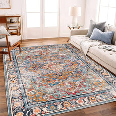 Washable Area Rug 5'x7' Retro Boho Chic Medallion Distressed Design Living Room Indoor Non-Slip Large Oriental Accent Throw Rug for Kitchen Bedroom Office Carpet