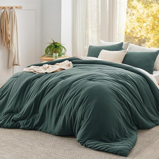 Bedsure Super King Size Comforter Set, Forest Green Soft Prewashed Bedding for All Seasons, 3 Pieces GentleSoft™ Bed Set, 1 Lightweight Comforter (120"x120") and 2 Pillowcases (20"x36")