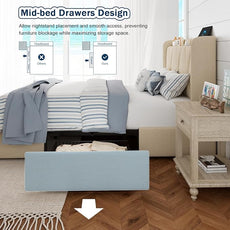 Twin Bed Frame with 4 Storage Drawers, Upholstered Platform Bed with Charging Station, Modern Wingback Storage Headboard, Easy Assembly,Noise-Free, Beige
