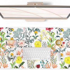 QIYI Floral Large Mouse Pad, Colorful Desk Mat for Desktop, Women Girls Desk Accessories Office Décor, PU Leather Waterproof Big Gaming Mousepad, Blooming Flowers Desk Pad Computer Mat, 31.5