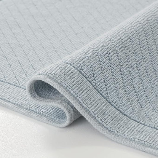 Arkwright 2 Piece 100% Cotton Bathroom Rug Set - High Absorbent Stylish Textured Woven Design Bath Mat, Slip Resistant Backing for Shower and Bathtub Floor, 17x24 & 20x32 in - Blue
