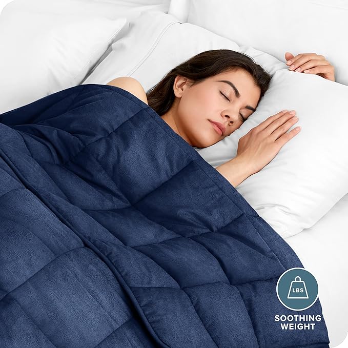 Bare Home Weighted Blanket Twin or Full Size 15lb (48"x72") for Adults - Minky Fleece - Premium Heavy Blanket Nontoxic Glass Beads (Dark Blue, 48"x72")