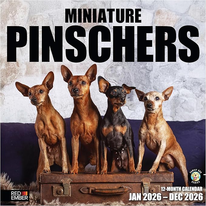 RED EMBER Miniature Pinschers 2026 Wall Calendar 12 Month | 12" x 24" Open | Thick & Sturdy Paper | Holiday Gift | Cute Puppy Dog Calendar 2026