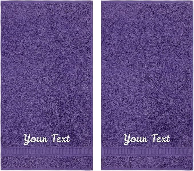 Personalized Towels, Hotel & Spa Quality, Super Soft, Highly Absorbent, Bathroom Towel Sets, 100% Turkish Genuine Cotton Monogrammed Towels 2 Piece Hand Towel Set for Face, Dorm, Gym & Spa, Purple