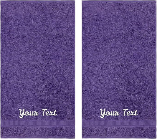 Personalized Towels, Hotel & Spa Quality, Super Soft, Highly Absorbent, Bathroom Towel Sets, 100% Turkish Genuine Cotton Monogrammed Towels 2 Piece Hand Towel Set for Face, Dorm, Gym & Spa, Purple